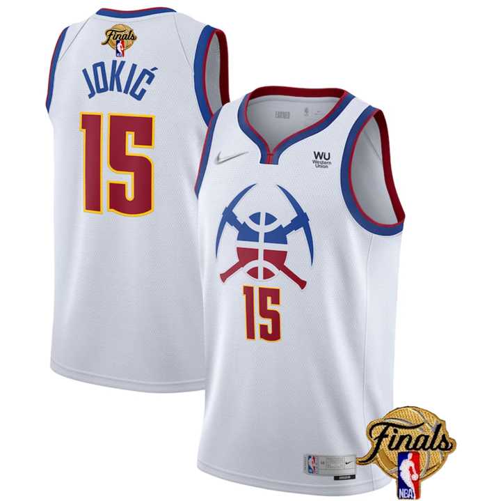 Mens Denver Nuggets #15 Nikola Jokic White 2023 Finals Earned Edition Stitched Basketball Jersey Dzhi->denver nuggets->NBA Jersey